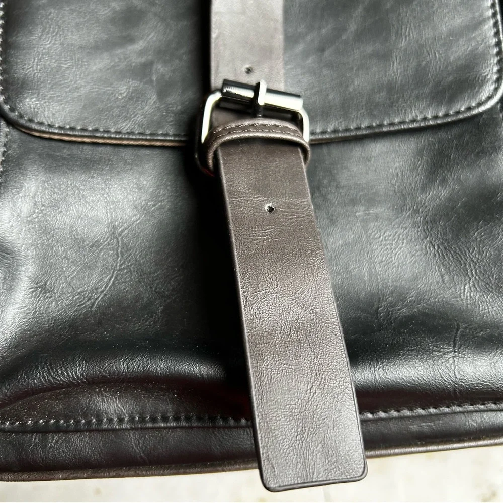 Professional Black and Dark Brown Leather Briefcase - Men's Business Bag